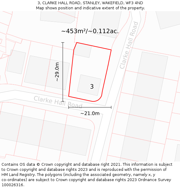 3, CLARKE HALL ROAD, STANLEY, WAKEFIELD, WF3 4ND: Plot and title map