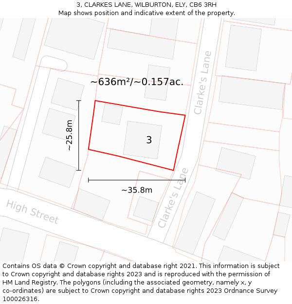 3, CLARKES LANE, WILBURTON, ELY, CB6 3RH: Plot and title map