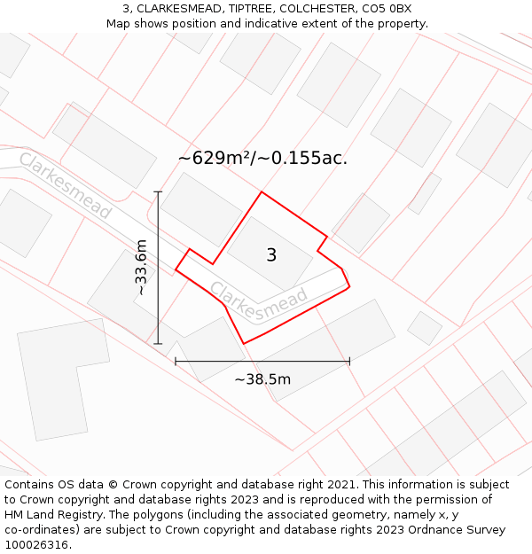 3, CLARKESMEAD, TIPTREE, COLCHESTER, CO5 0BX: Plot and title map