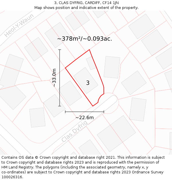 3, CLAS DYFRIG, CARDIFF, CF14 1JN: Plot and title map