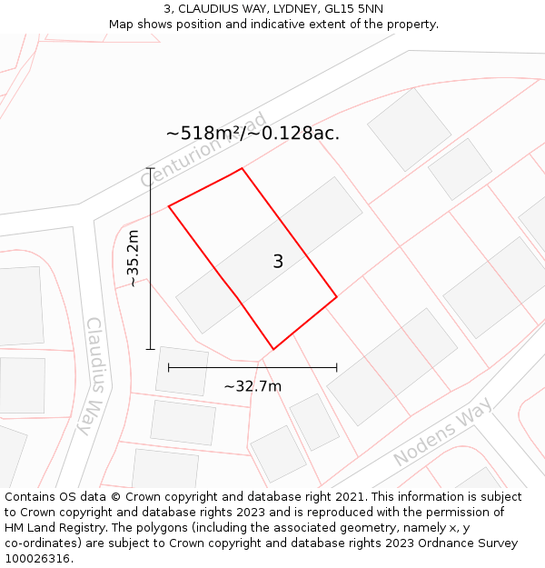 3, CLAUDIUS WAY, LYDNEY, GL15 5NN: Plot and title map