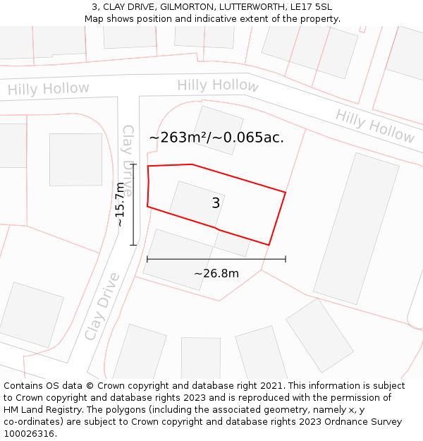 3, CLAY DRIVE, GILMORTON, LUTTERWORTH, LE17 5SL: Plot and title map