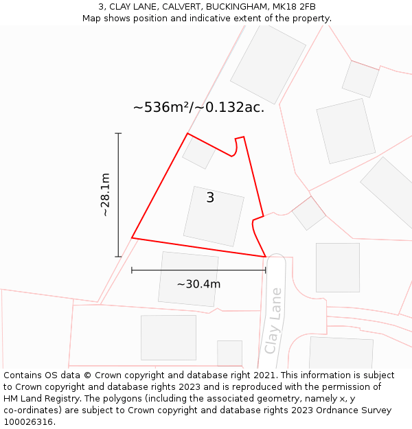 3, CLAY LANE, CALVERT, BUCKINGHAM, MK18 2FB: Plot and title map