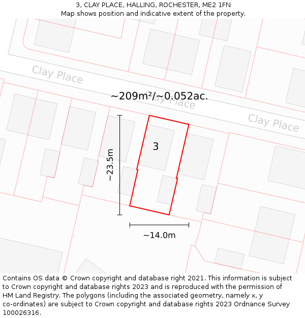 3, CLAY PLACE, HALLING, ROCHESTER, ME2 1FN: Plot and title map