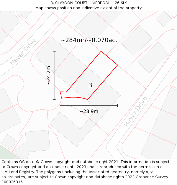 3, CLAYDON COURT, LIVERPOOL, L26 6LY: Plot and title map