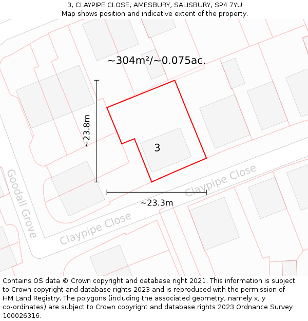 3, CLAYPIPE CLOSE, AMESBURY, SALISBURY, SP4 7YU: Plot and title map