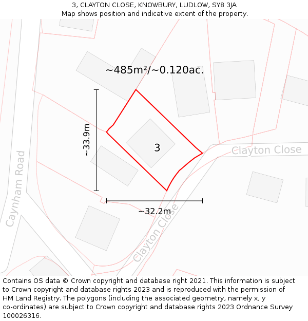 3, CLAYTON CLOSE, KNOWBURY, LUDLOW, SY8 3JA: Plot and title map