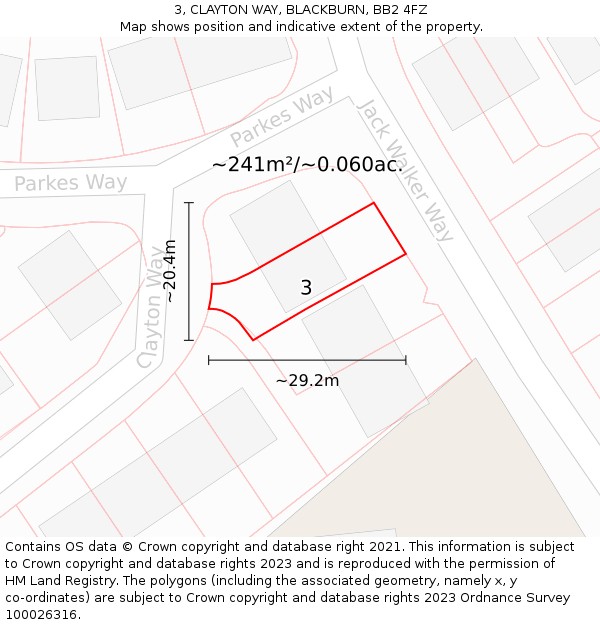 3, CLAYTON WAY, BLACKBURN, BB2 4FZ: Plot and title map