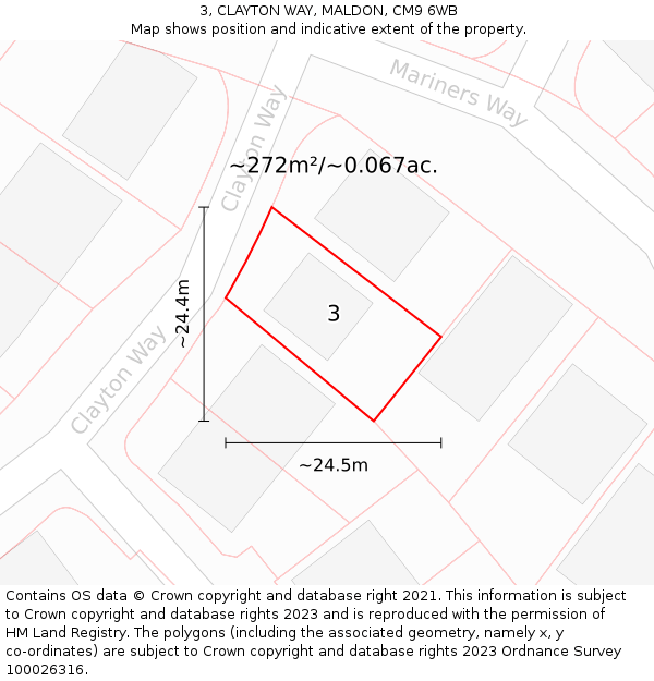 3, CLAYTON WAY, MALDON, CM9 6WB: Plot and title map