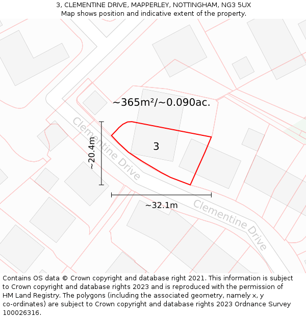 3, CLEMENTINE DRIVE, MAPPERLEY, NOTTINGHAM, NG3 5UX: Plot and title map