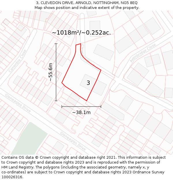 3, CLEVEDON DRIVE, ARNOLD, NOTTINGHAM, NG5 8EQ: Plot and title map