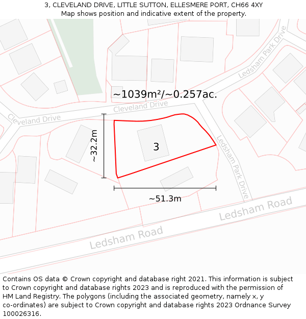 3, CLEVELAND DRIVE, LITTLE SUTTON, ELLESMERE PORT, CH66 4XY: Plot and title map