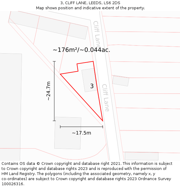 3, CLIFF LANE, LEEDS, LS6 2DS: Plot and title map