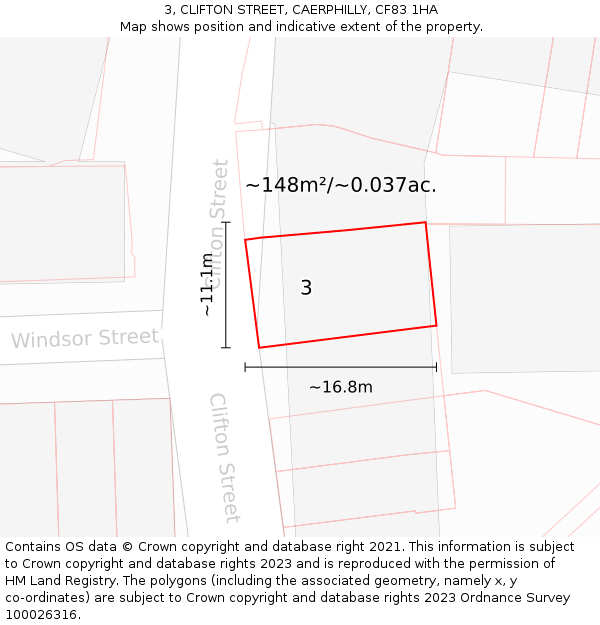 3, CLIFTON STREET, CAERPHILLY, CF83 1HA: Plot and title map