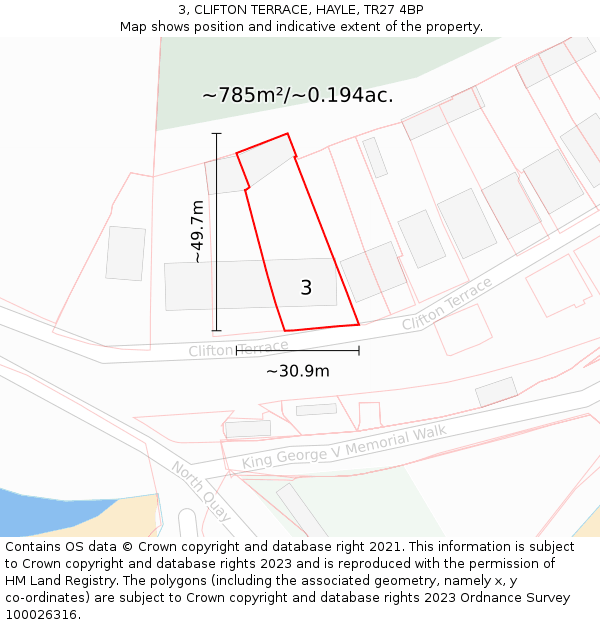 3, CLIFTON TERRACE, HAYLE, TR27 4BP: Plot and title map