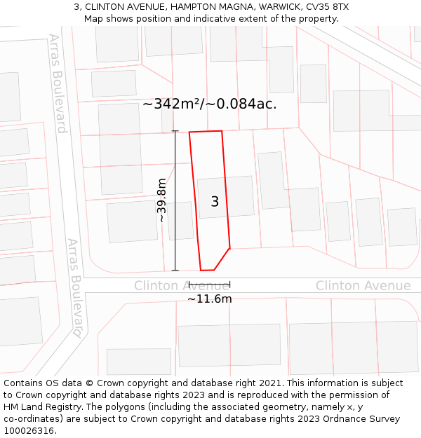 3, CLINTON AVENUE, HAMPTON MAGNA, WARWICK, CV35 8TX: Plot and title map