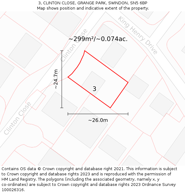 3, CLINTON CLOSE, GRANGE PARK, SWINDON, SN5 6BP: Plot and title map