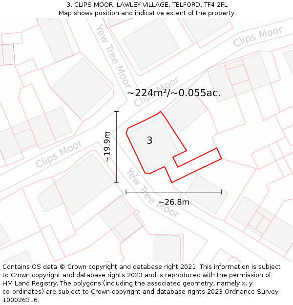 3, CLIPS MOOR, LAWLEY VILLAGE, TELFORD, TF4 2FL: Plot and title map