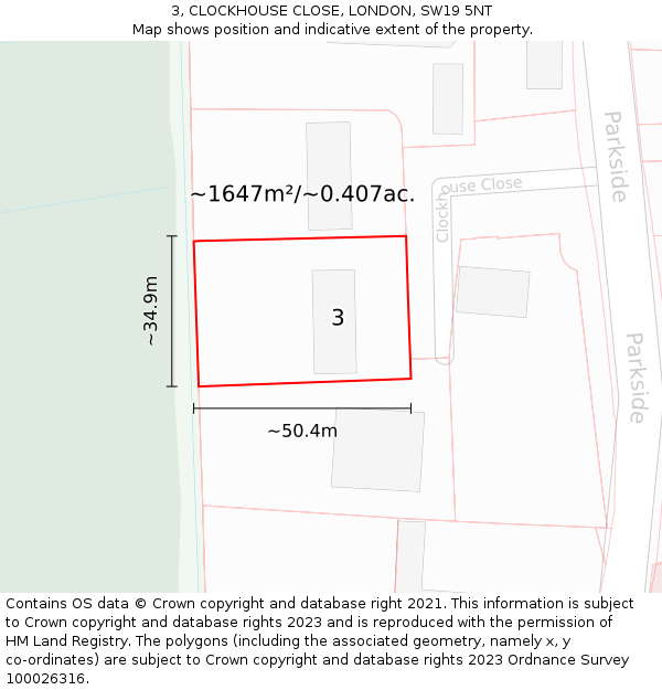 3, CLOCKHOUSE CLOSE, LONDON, SW19 5NT: Plot and title map