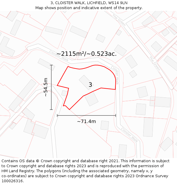 3, CLOISTER WALK, LICHFIELD, WS14 9LN: Plot and title map