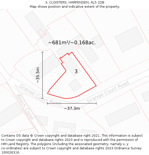 3, CLOISTERS, HARPENDEN, AL5 1DB: Plot and title map
