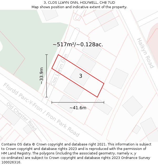 3, CLOS LLWYN ONN, HOLYWELL, CH8 7UD: Plot and title map