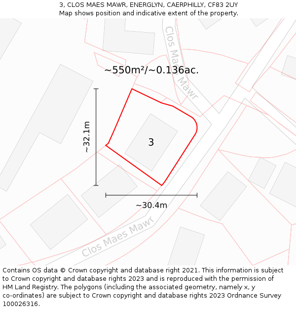 3, CLOS MAES MAWR, ENERGLYN, CAERPHILLY, CF83 2UY: Plot and title map