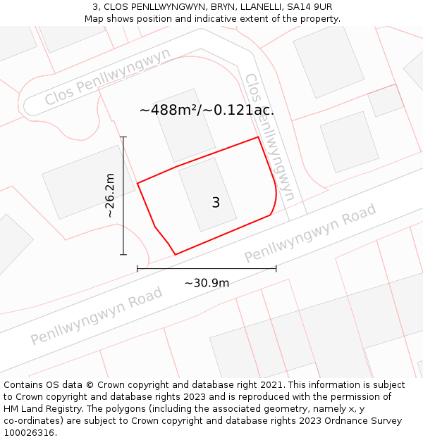 3, CLOS PENLLWYNGWYN, BRYN, LLANELLI, SA14 9UR: Plot and title map