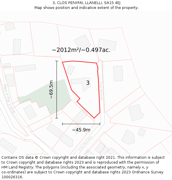 3, CLOS PENYFAI, LLANELLI, SA15 4EJ: Plot and title map