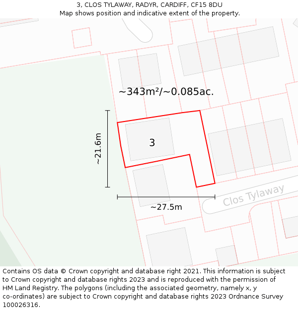 3, CLOS TYLAWAY, RADYR, CARDIFF, CF15 8DU: Plot and title map