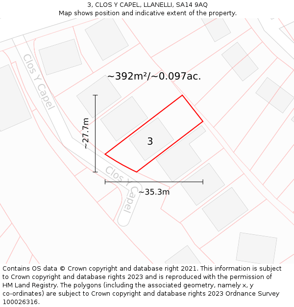 3, CLOS Y CAPEL, LLANELLI, SA14 9AQ: Plot and title map