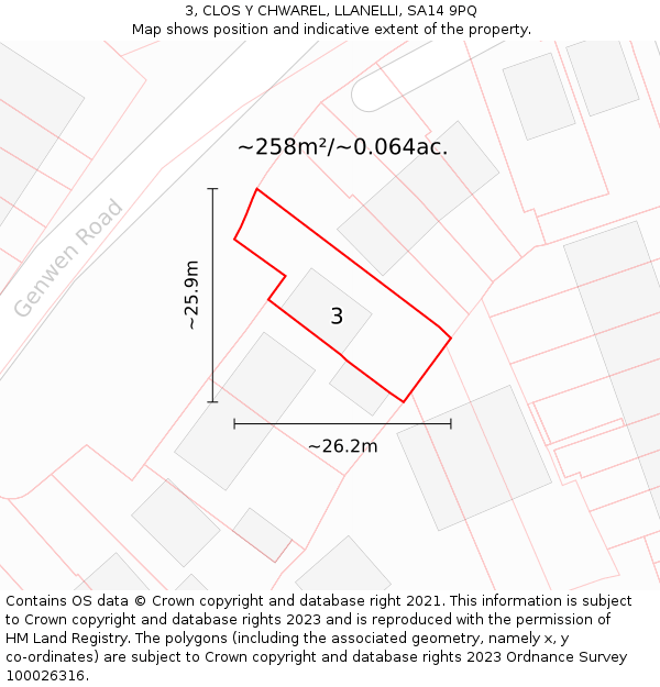 3, CLOS Y CHWAREL, LLANELLI, SA14 9PQ: Plot and title map