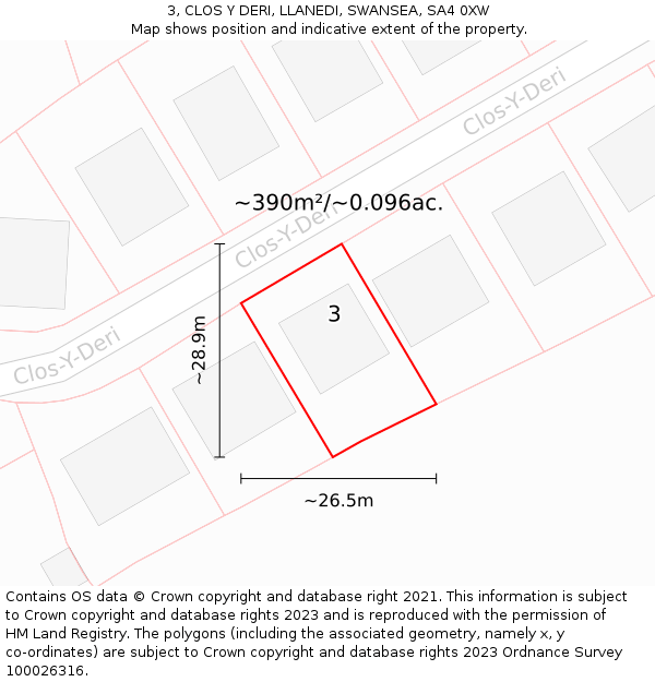 3, CLOS Y DERI, LLANEDI, SWANSEA, SA4 0XW: Plot and title map