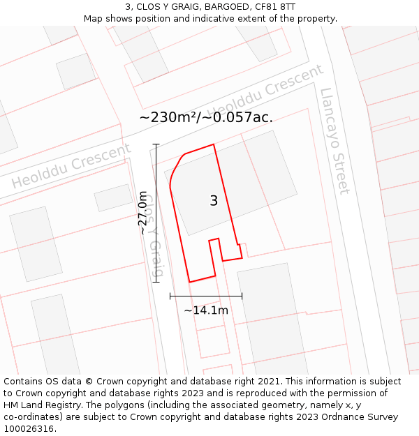 3, CLOS Y GRAIG, BARGOED, CF81 8TT: Plot and title map