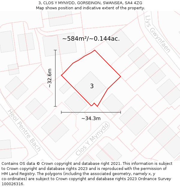 3, CLOS Y MYNYDD, GORSEINON, SWANSEA, SA4 4ZG: Plot and title map