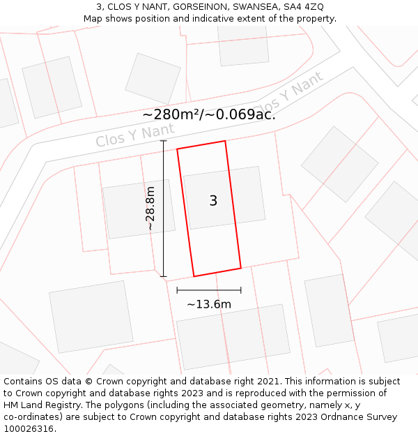 3, CLOS Y NANT, GORSEINON, SWANSEA, SA4 4ZQ: Plot and title map