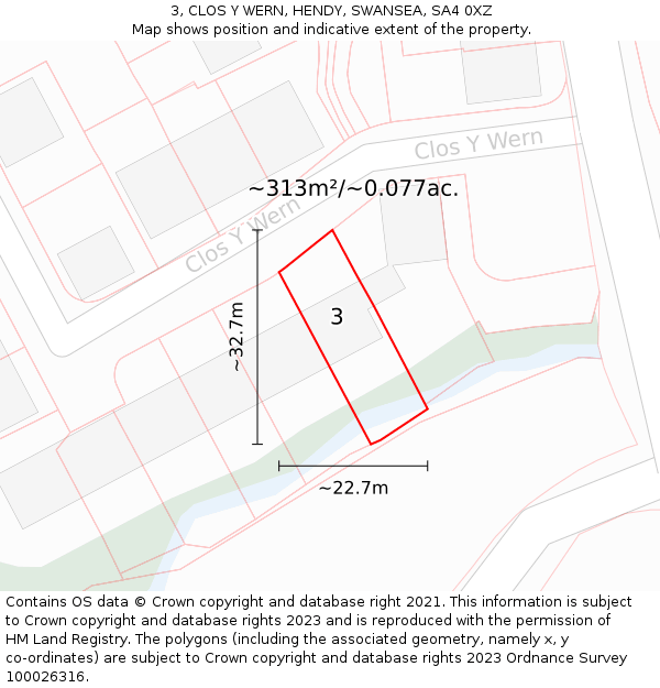 3, CLOS Y WERN, HENDY, SWANSEA, SA4 0XZ: Plot and title map