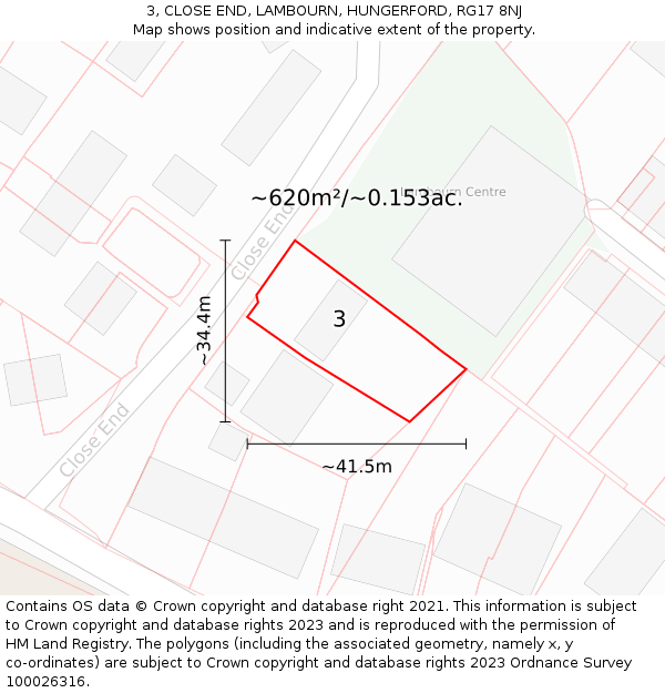 3, CLOSE END, LAMBOURN, HUNGERFORD, RG17 8NJ: Plot and title map