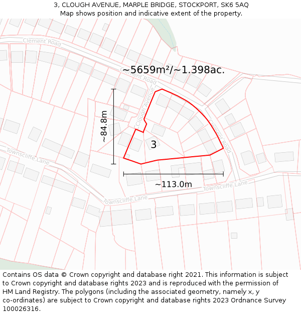 3, CLOUGH AVENUE, MARPLE BRIDGE, STOCKPORT, SK6 5AQ: Plot and title map