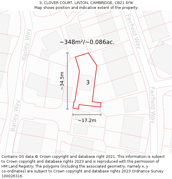 3, CLOVER COURT, LINTON, CAMBRIDGE, CB21 4YW: Plot and title map