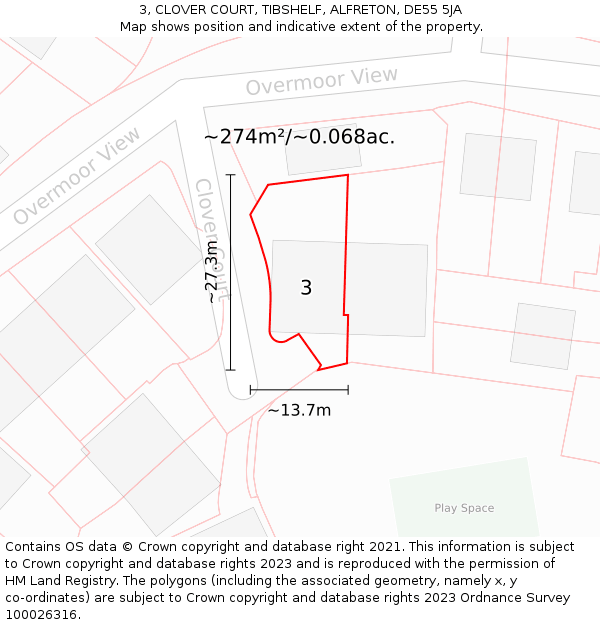 3, CLOVER COURT, TIBSHELF, ALFRETON, DE55 5JA: Plot and title map