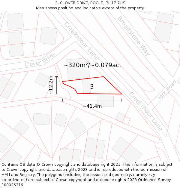 3, CLOVER DRIVE, POOLE, BH17 7US: Plot and title map