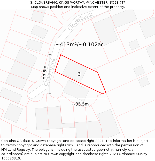 3, CLOVERBANK, KINGS WORTHY, WINCHESTER, SO23 7TP: Plot and title map