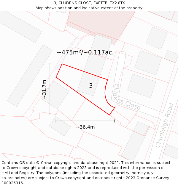 3, CLUDENS CLOSE, EXETER, EX2 8TX: Plot and title map