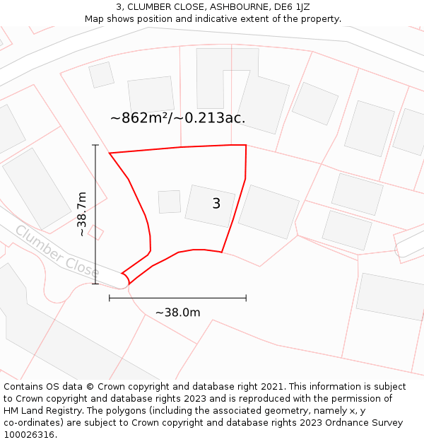 3, CLUMBER CLOSE, ASHBOURNE, DE6 1JZ: Plot and title map