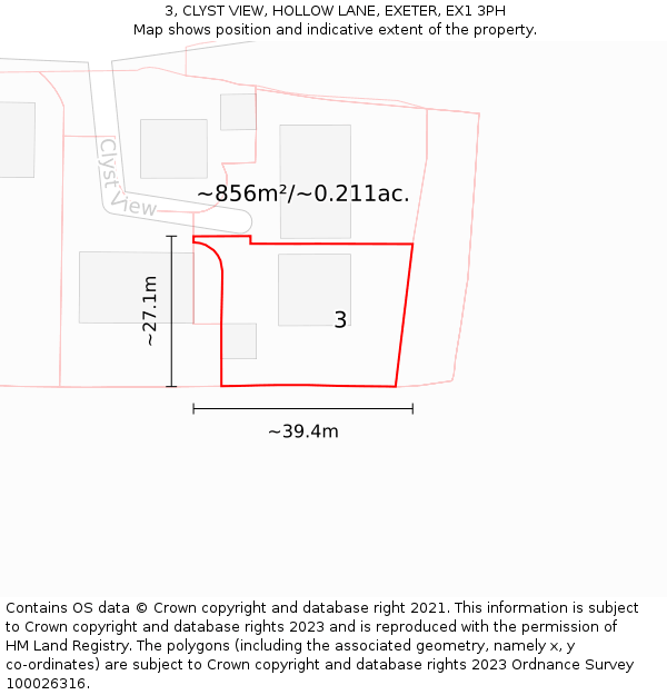 3, CLYST VIEW, HOLLOW LANE, EXETER, EX1 3PH: Plot and title map