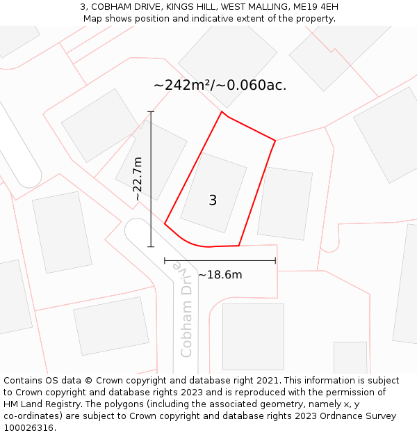 3, COBHAM DRIVE, KINGS HILL, WEST MALLING, ME19 4EH: Plot and title map