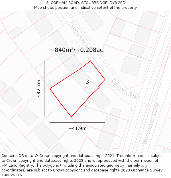 3, COBHAM ROAD, STOURBRIDGE, DY8 2PD: Plot and title map