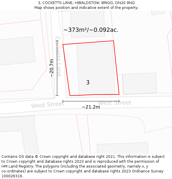 3, COCKETTS LANE, HIBALDSTOW, BRIGG, DN20 9NQ: Plot and title map