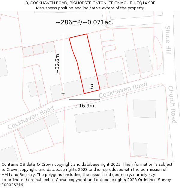 3, COCKHAVEN ROAD, BISHOPSTEIGNTON, TEIGNMOUTH, TQ14 9RF: Plot and title map